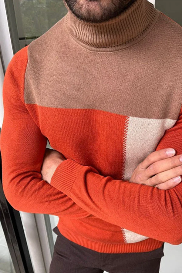 Men's Turtleneck Knitted Bottoming Shirt Contrast Color Sweater