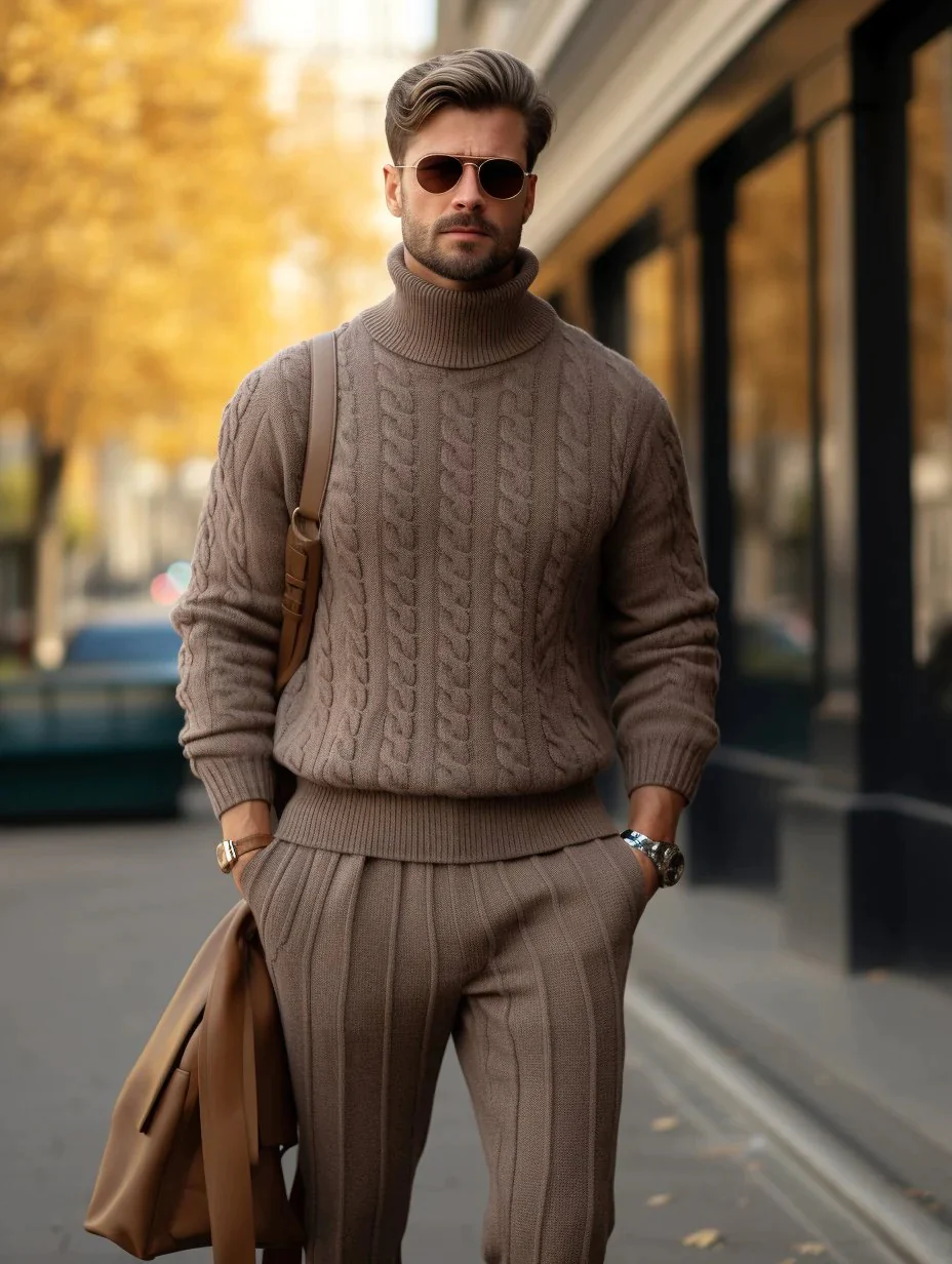 Men's Brown Thick Knitted Sweater