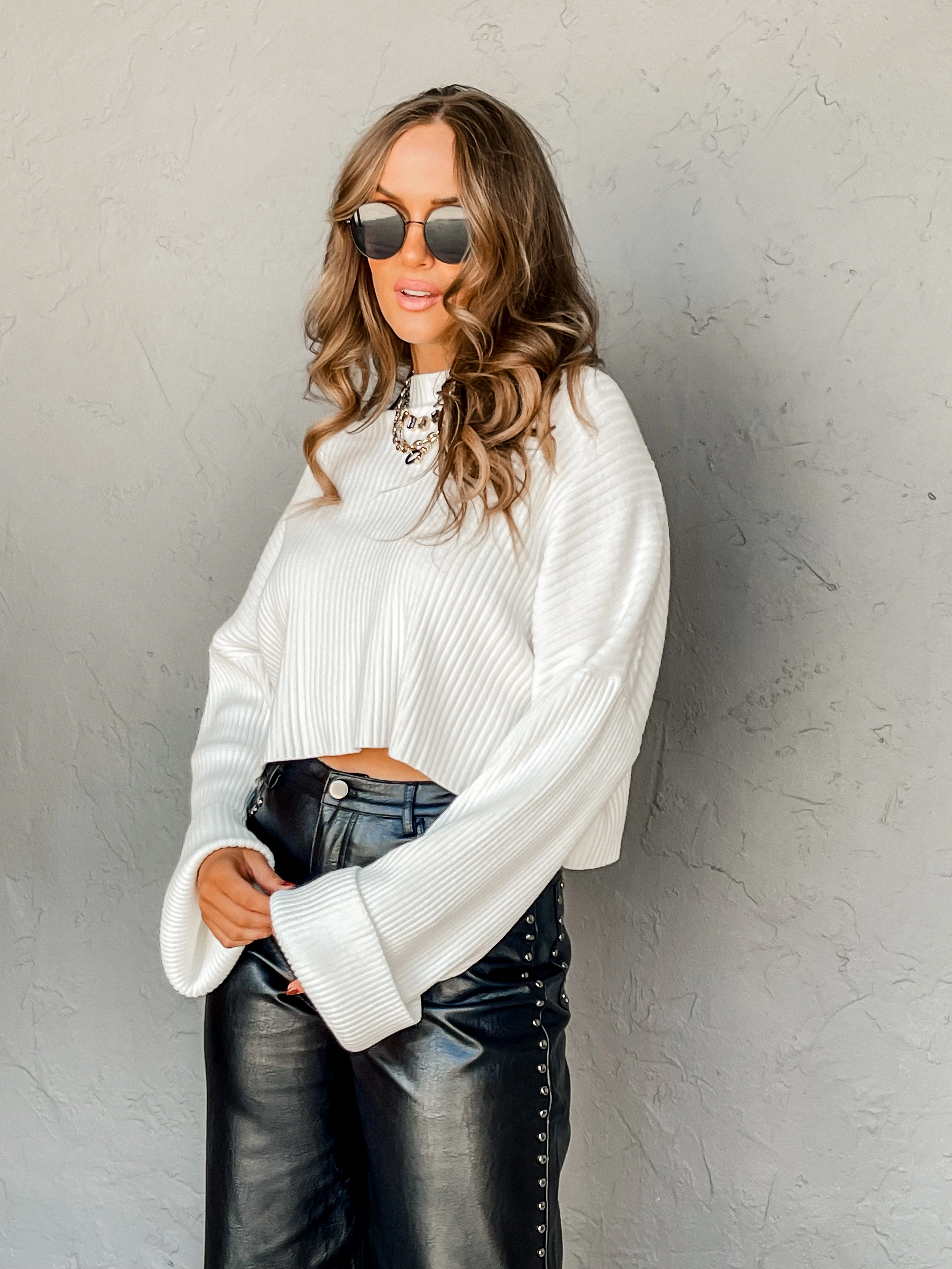 Timeless Ribbed Mock Neck Sweater-Ivory