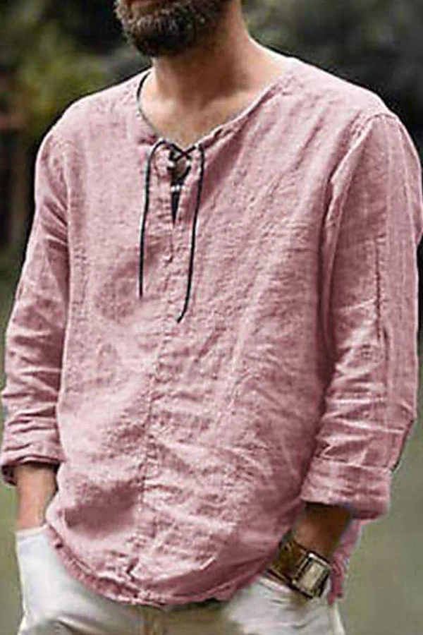 Solid color trendy men's cotton and linen tops