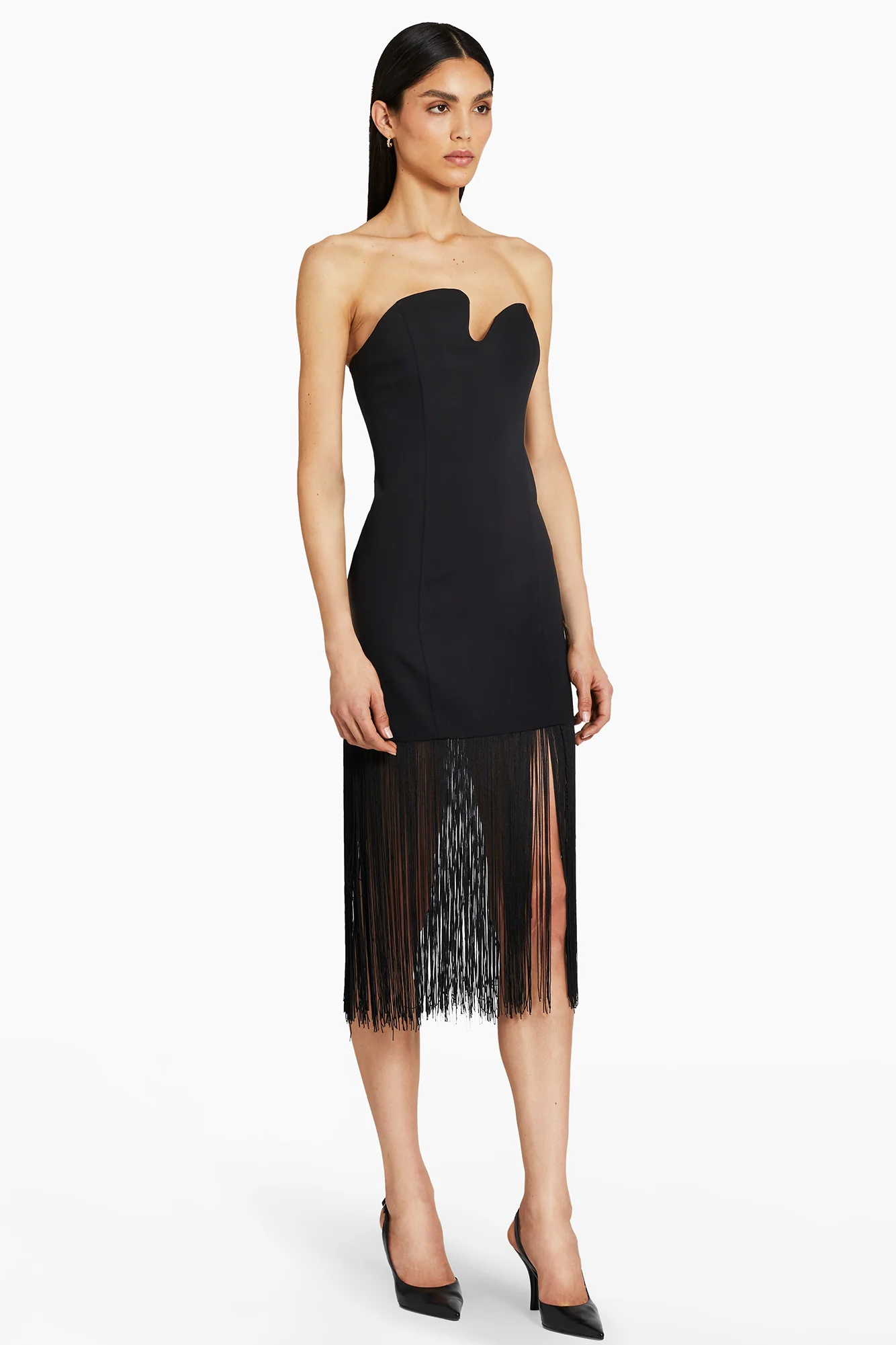 Strapless Puzzle Dress with Fringe