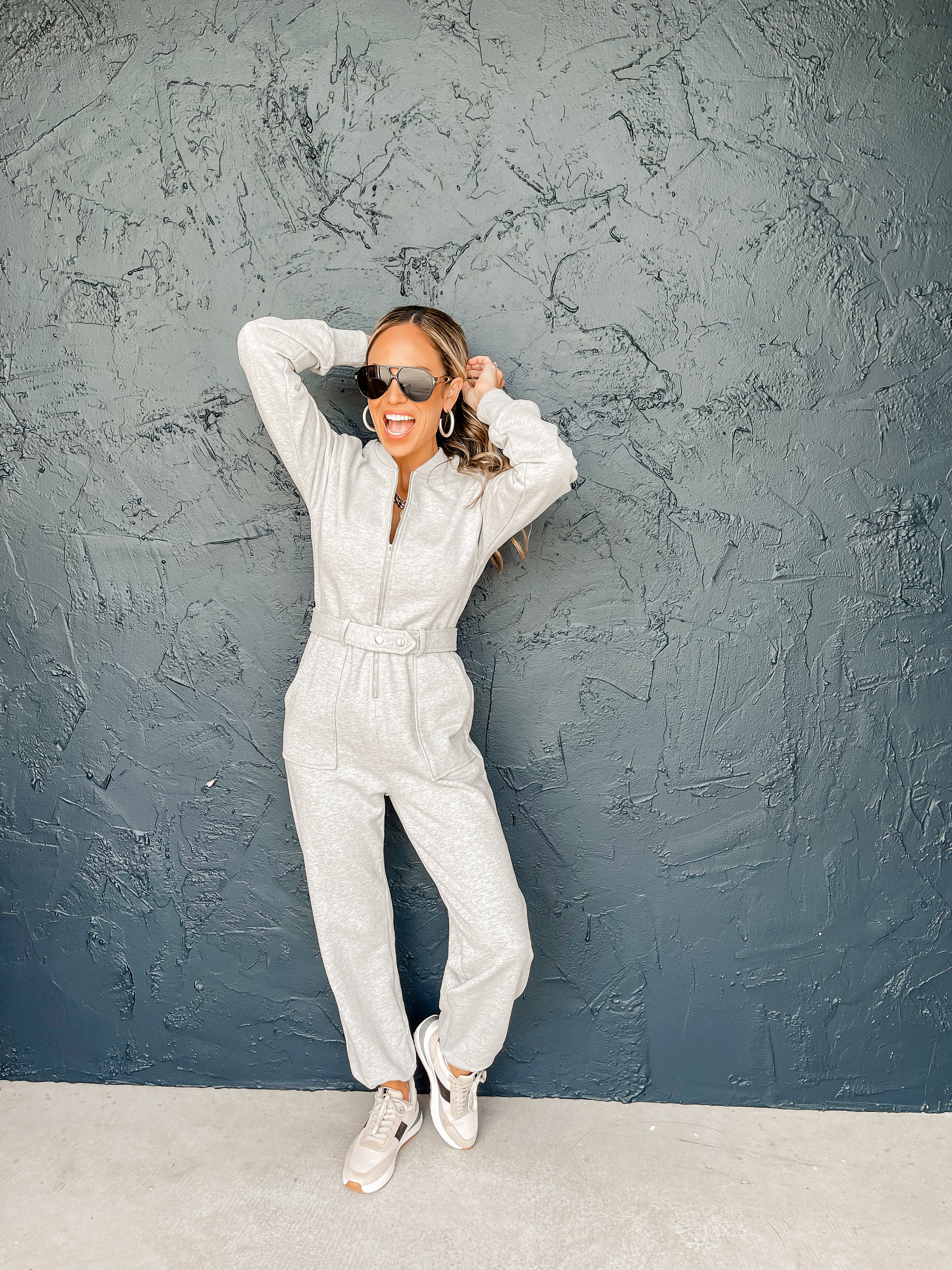 Relaxed Rhythm French Terry Jumpsuit-Grey