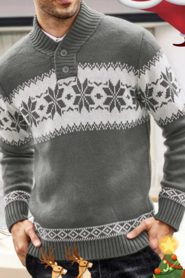 men's long sleeve christmas jacquard knitted sweater