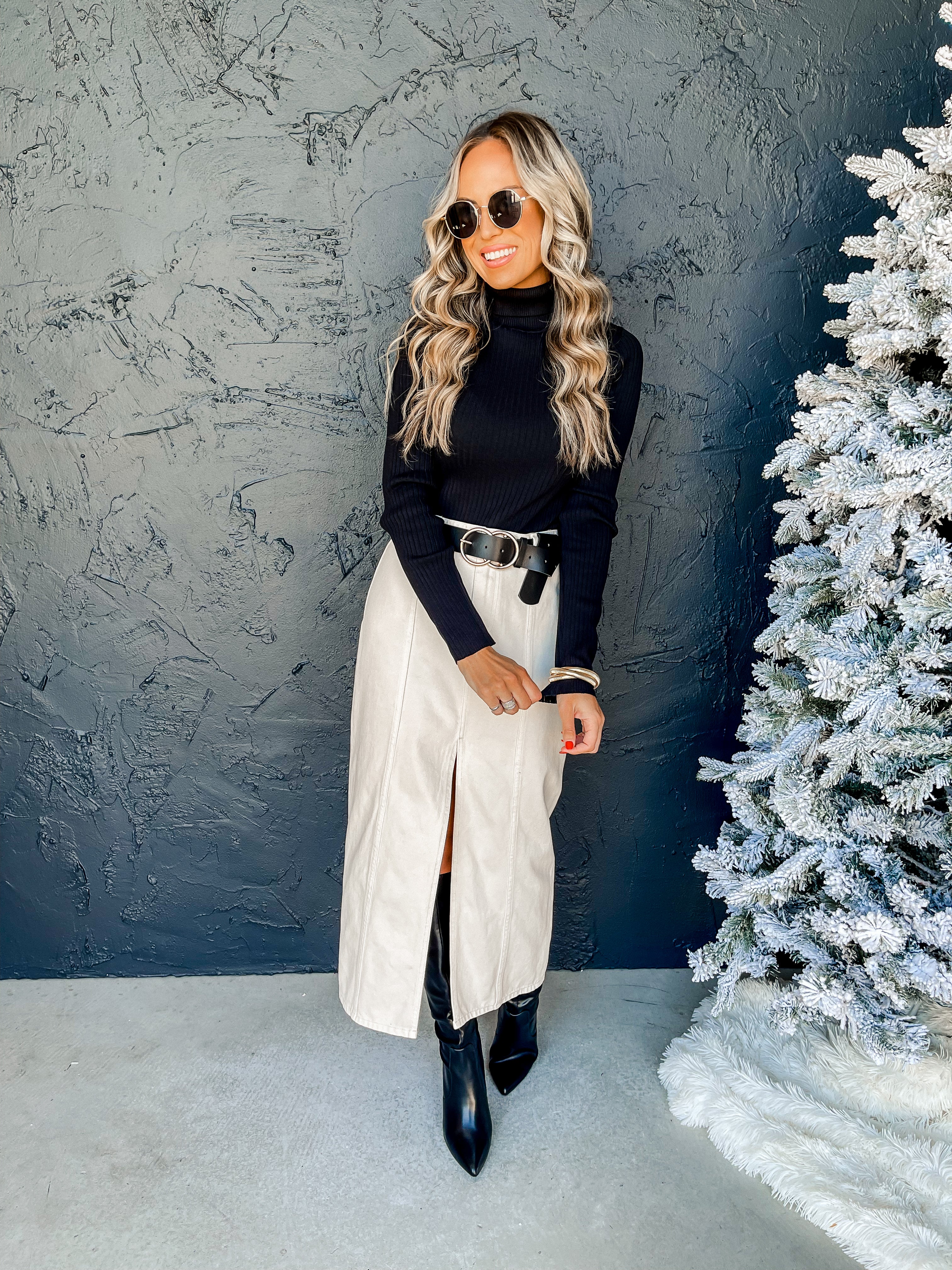 Entertain Me Front Slit Midi Skirt