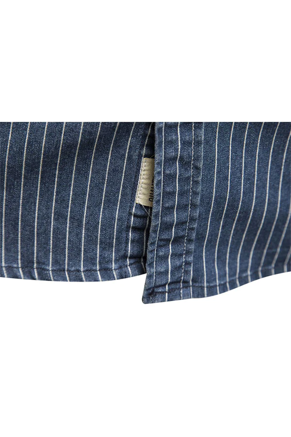 washed distressed striped denim shirt