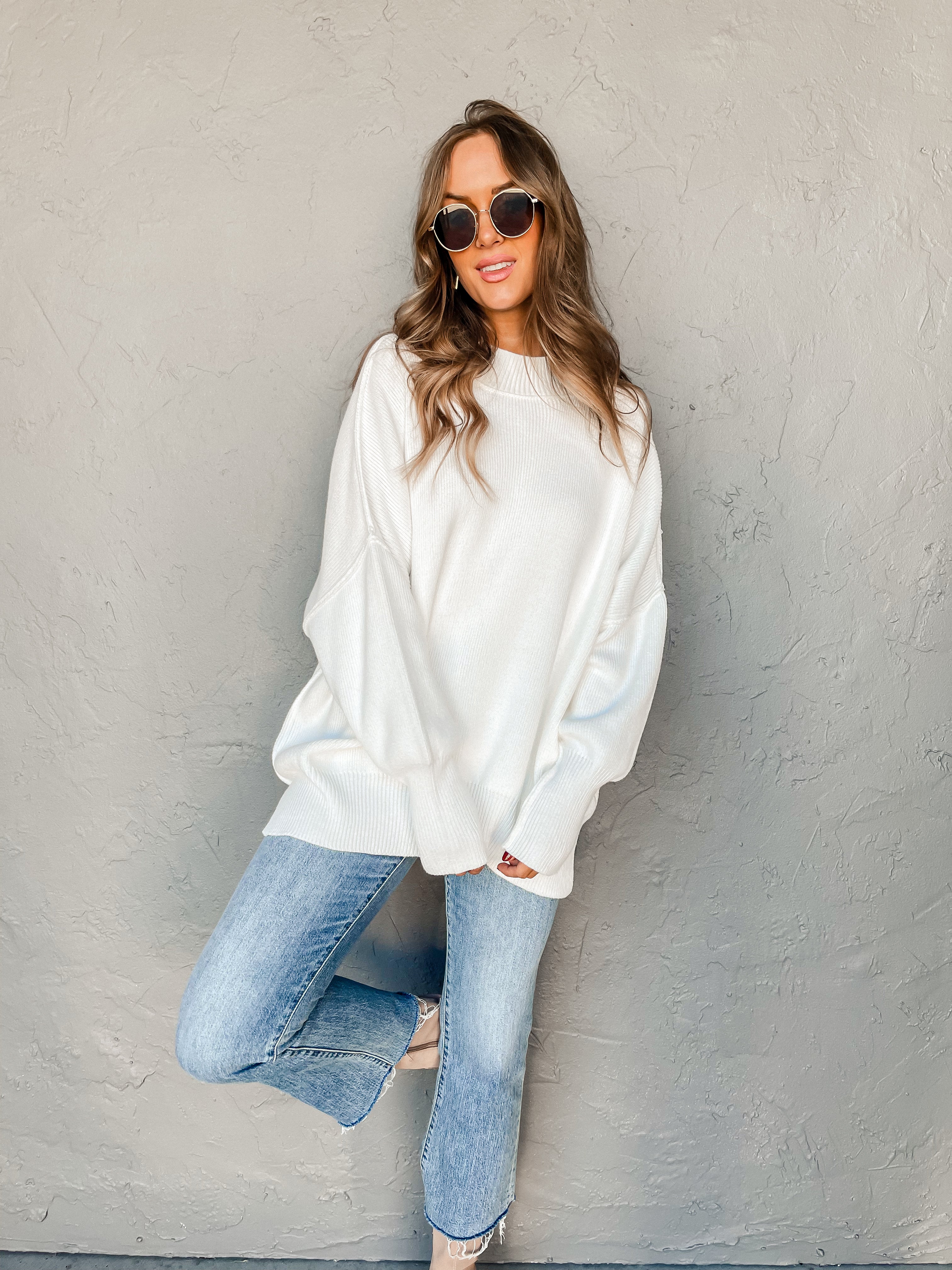 Cozy And Kind Oversized Sweater-White