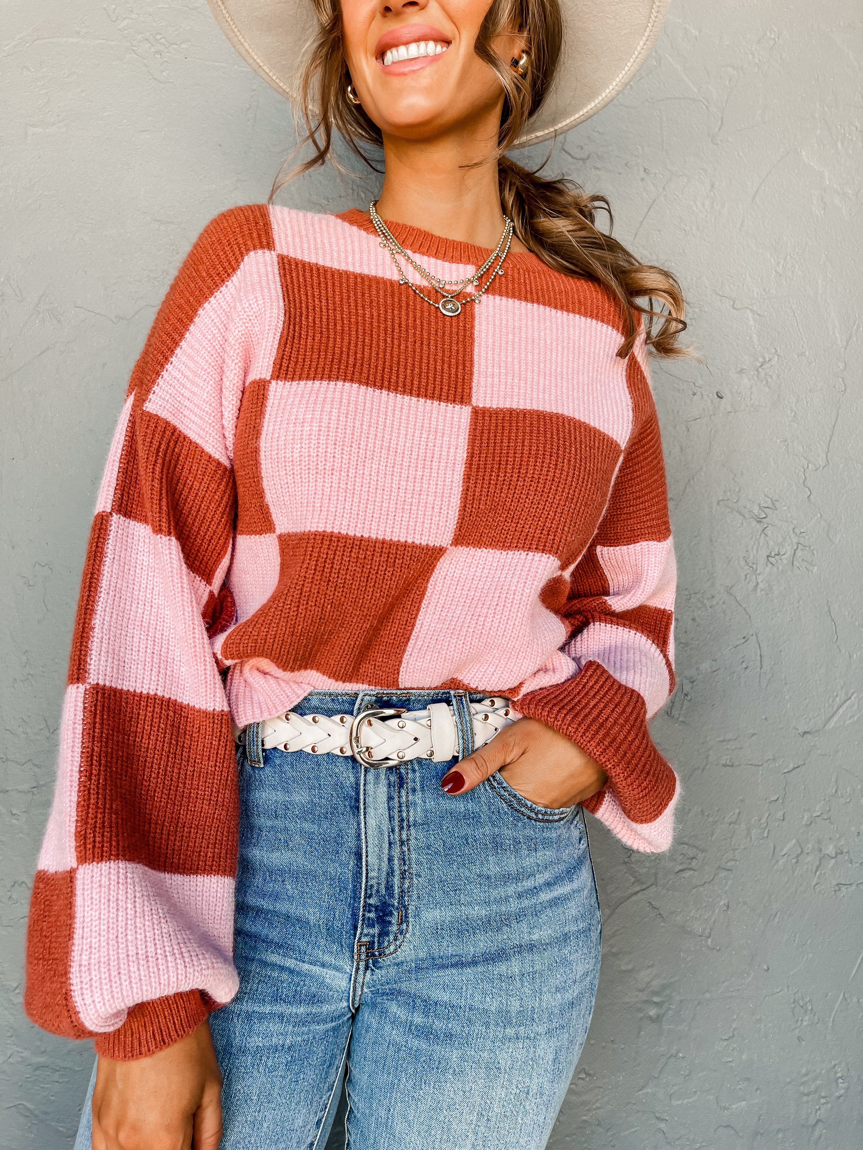 Best Match Checkered Oversized Sweater