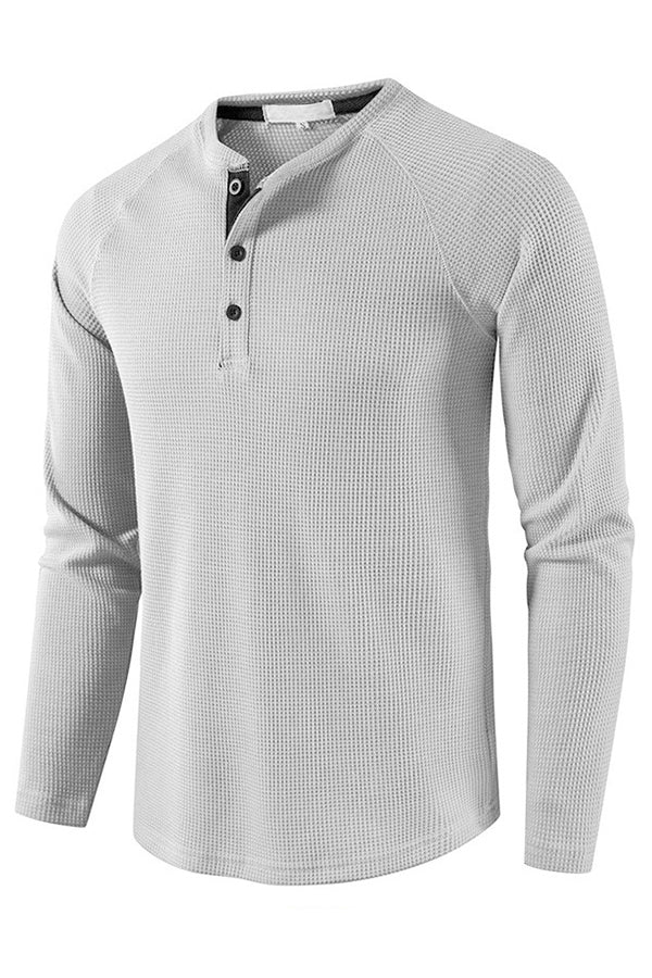 Men's Lightweight Henley Collarless Plain Crew Neck Shirt