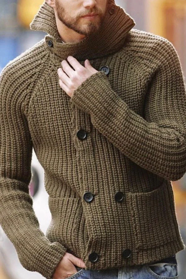 Men's Double Breasted Long Sleeve Sweater Turtleneck Sweater