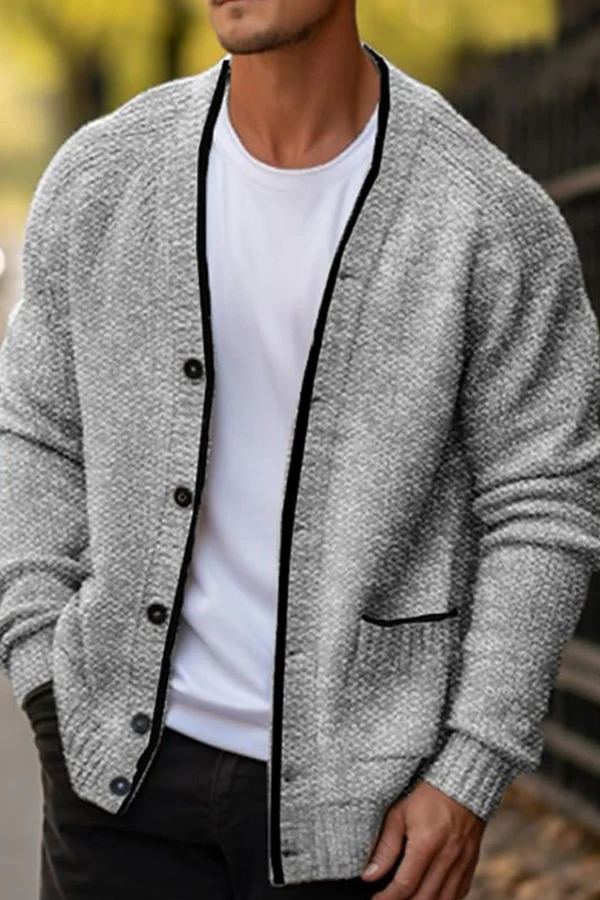 MEN'S COMFORTABLE AND CASUAL V-NECK SOLID COLOR KNITTED CARDIGAN