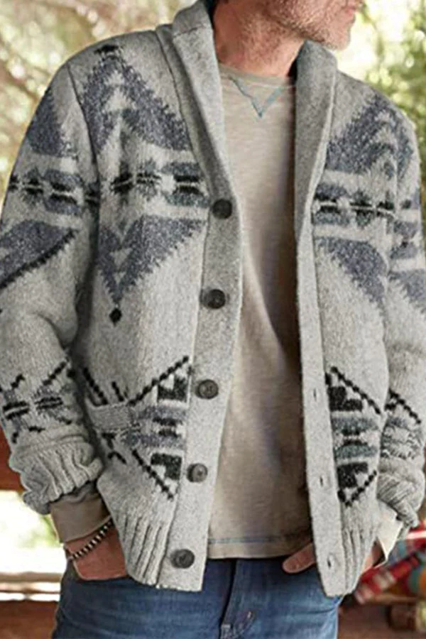 Men's Fashion Jacquard Sweater Long-sleeved Jacket