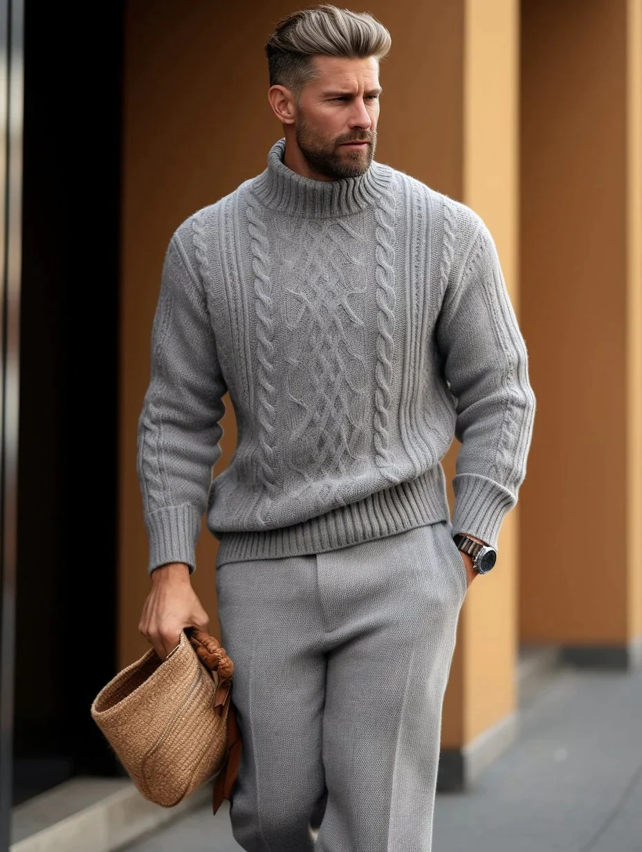 Men's Gray Knitted Sweater Shirt