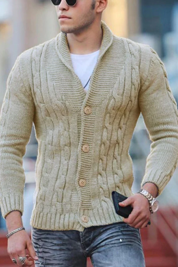 Men's Fashionable Pure Color V-neck Knit Sweater