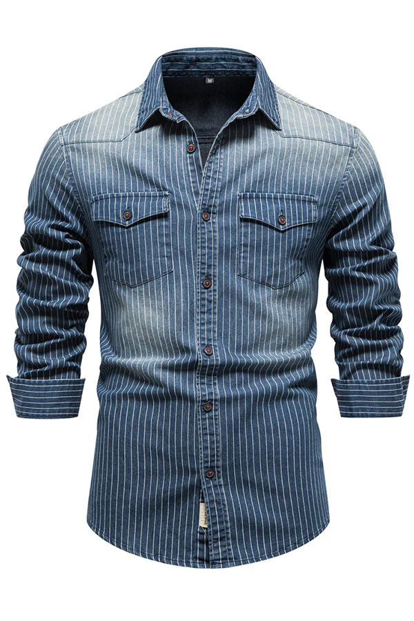 washed distressed striped denim shirt