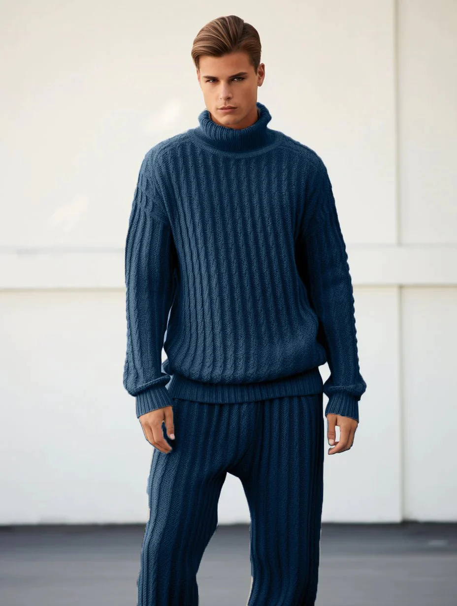 Men's Navy Blue Oversized Thick Knitted