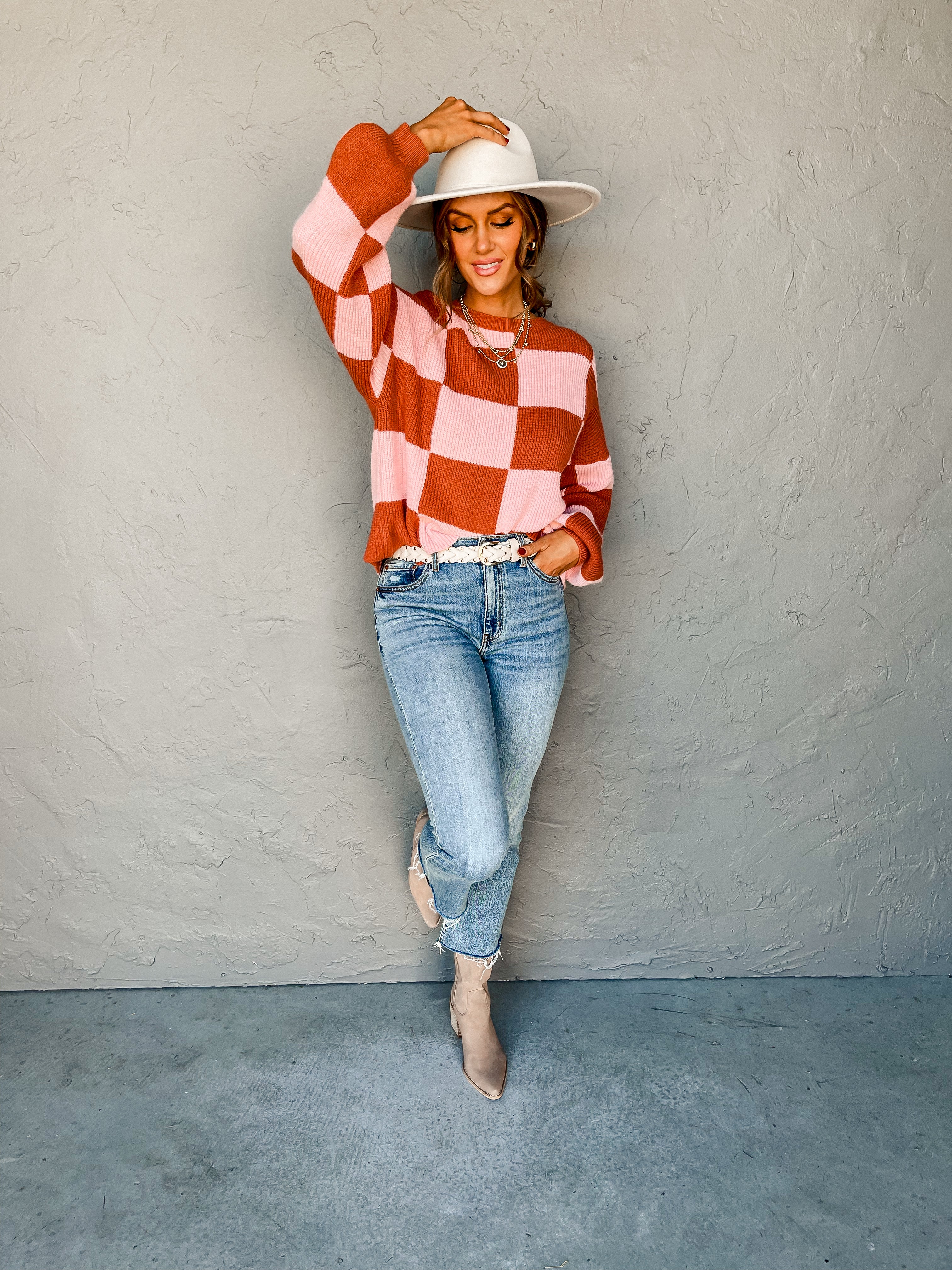 Best Match Checkered Oversized Sweater