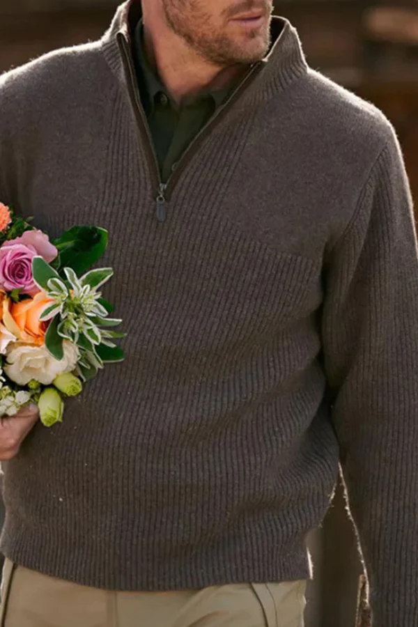 Men's V Neck Sweater Zip Long Sleeve