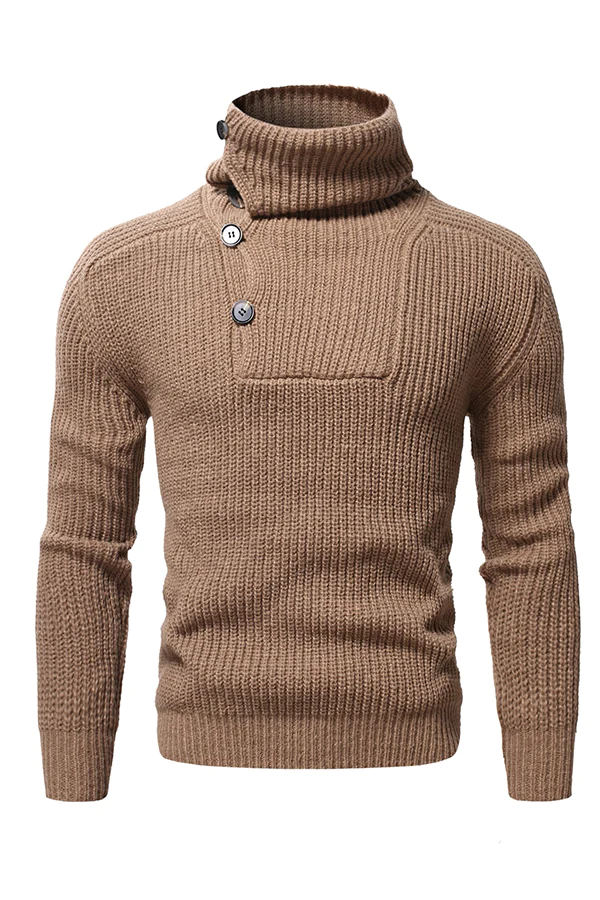 Men Turtleneck Button Front Sweater