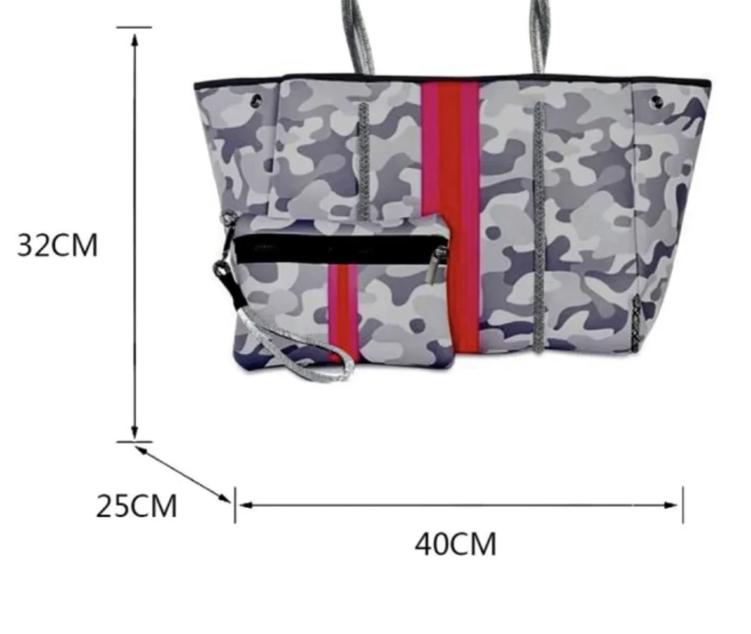 Green Camo Pink Striped Neoprene Tote Bag
