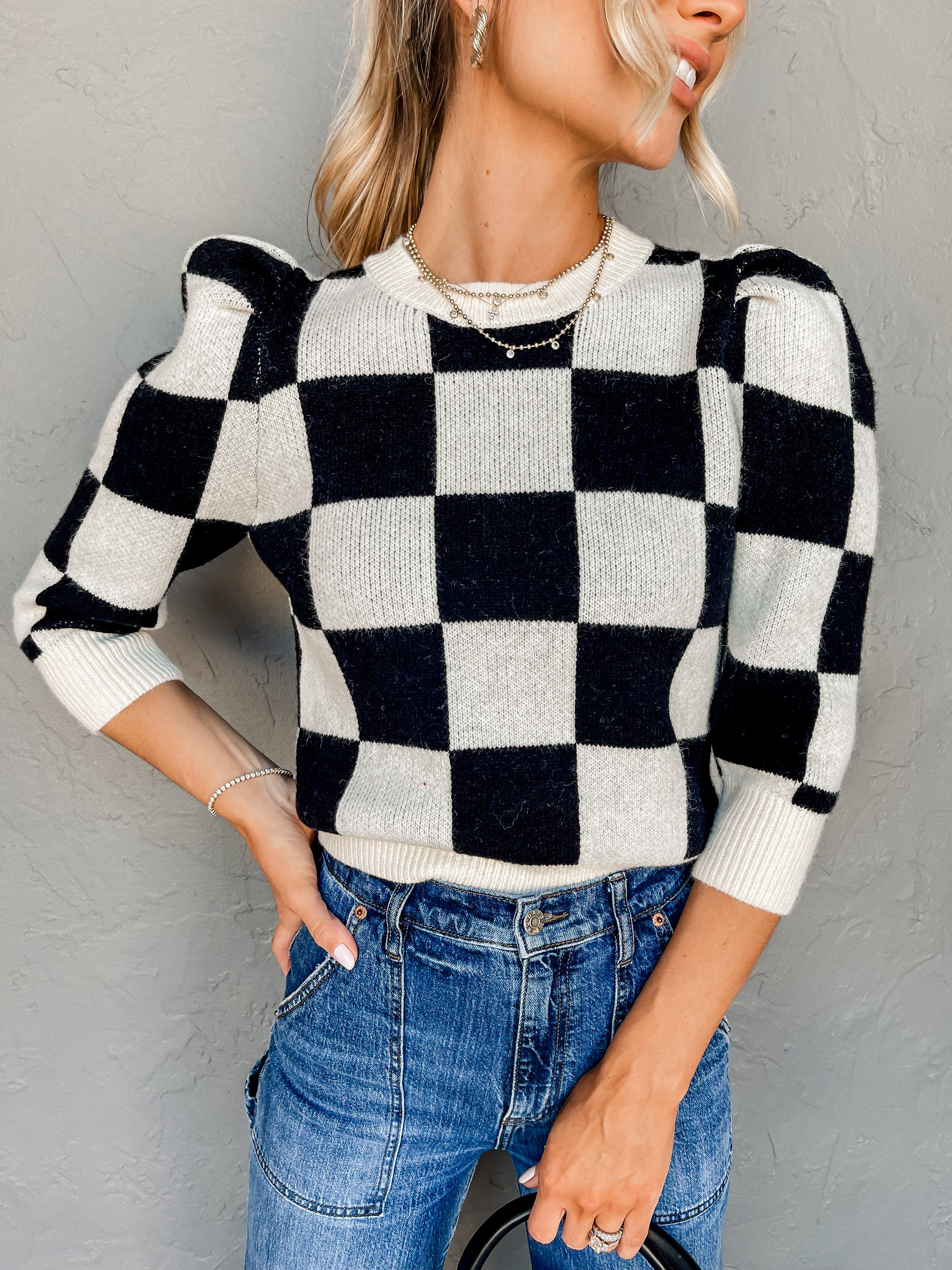 The Space Between Checkered Sweater