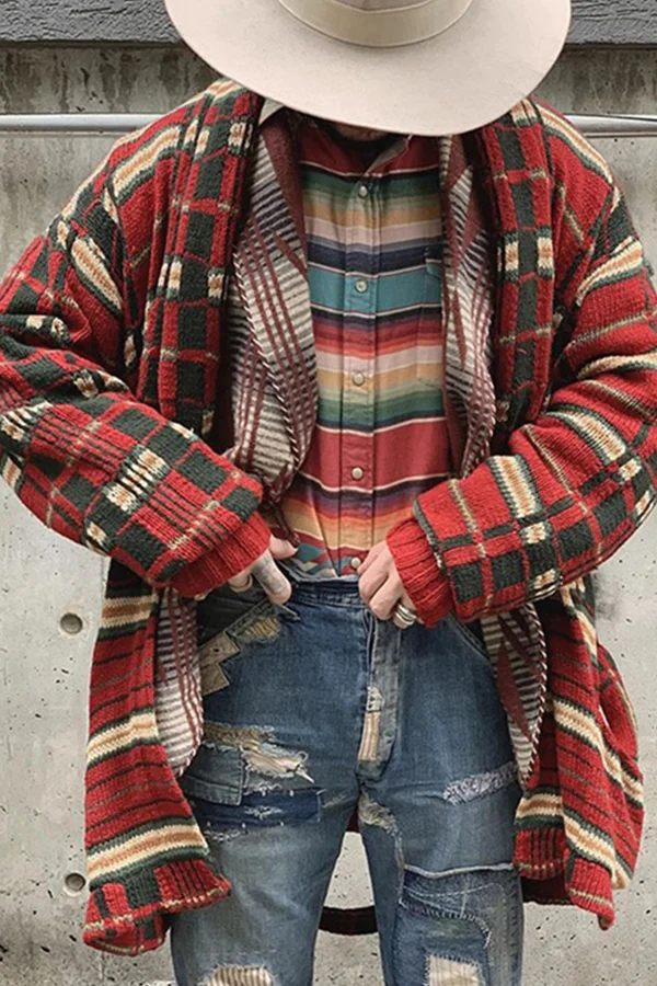 Fashion Check Knit Cardigan