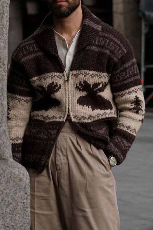 Men's Long-sleeved Loose Casual V-neck Sweater Jacket