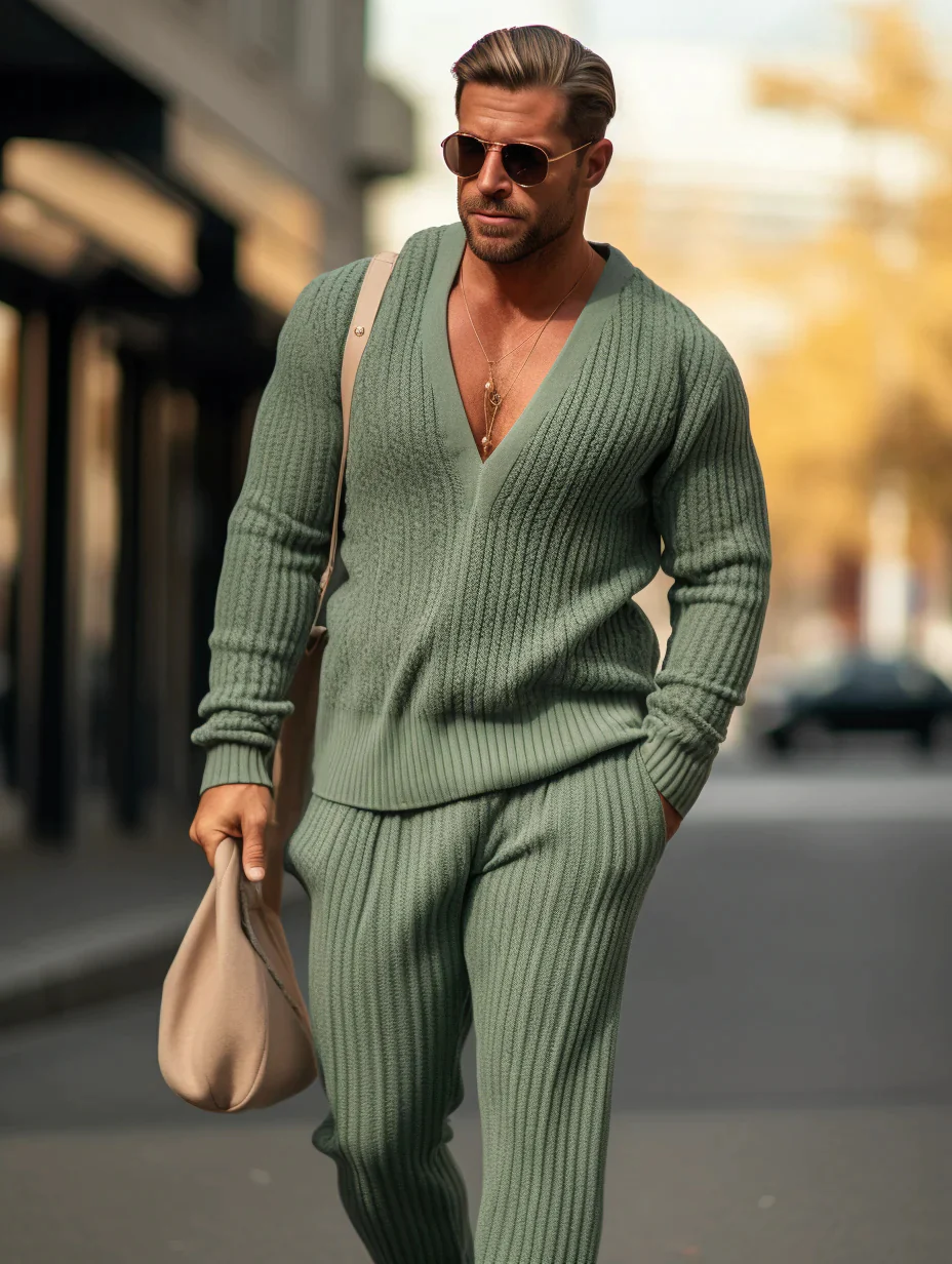 Men's V-Neck Knitted Sweater Set