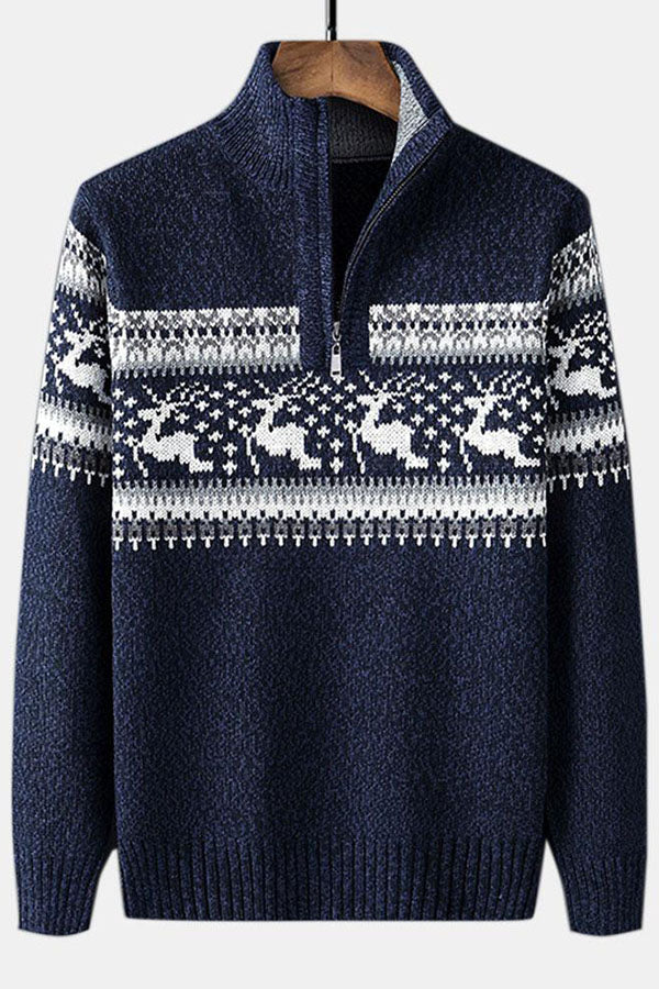 Christmas Moose Print Half Zip Sweater