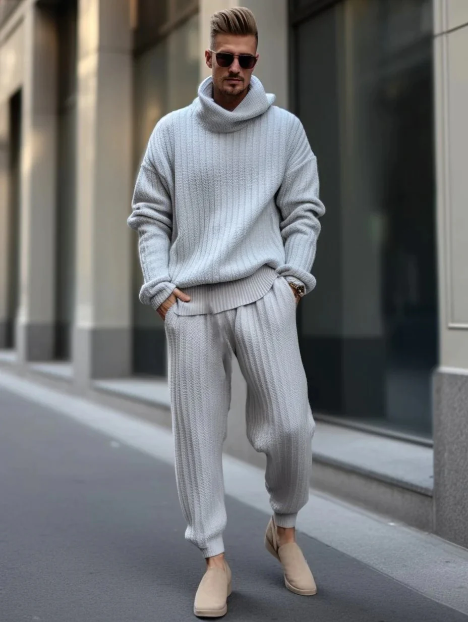 Men's Gray Oversized Thick Knitted