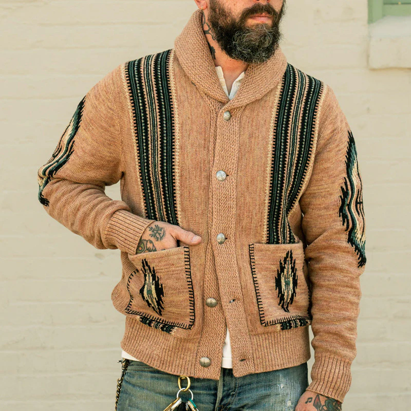 Lapel-collar Jacquard-knit Sweater