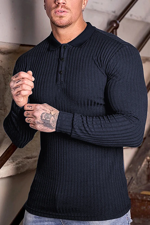 Men Ribbed Knit Polo Shirt
