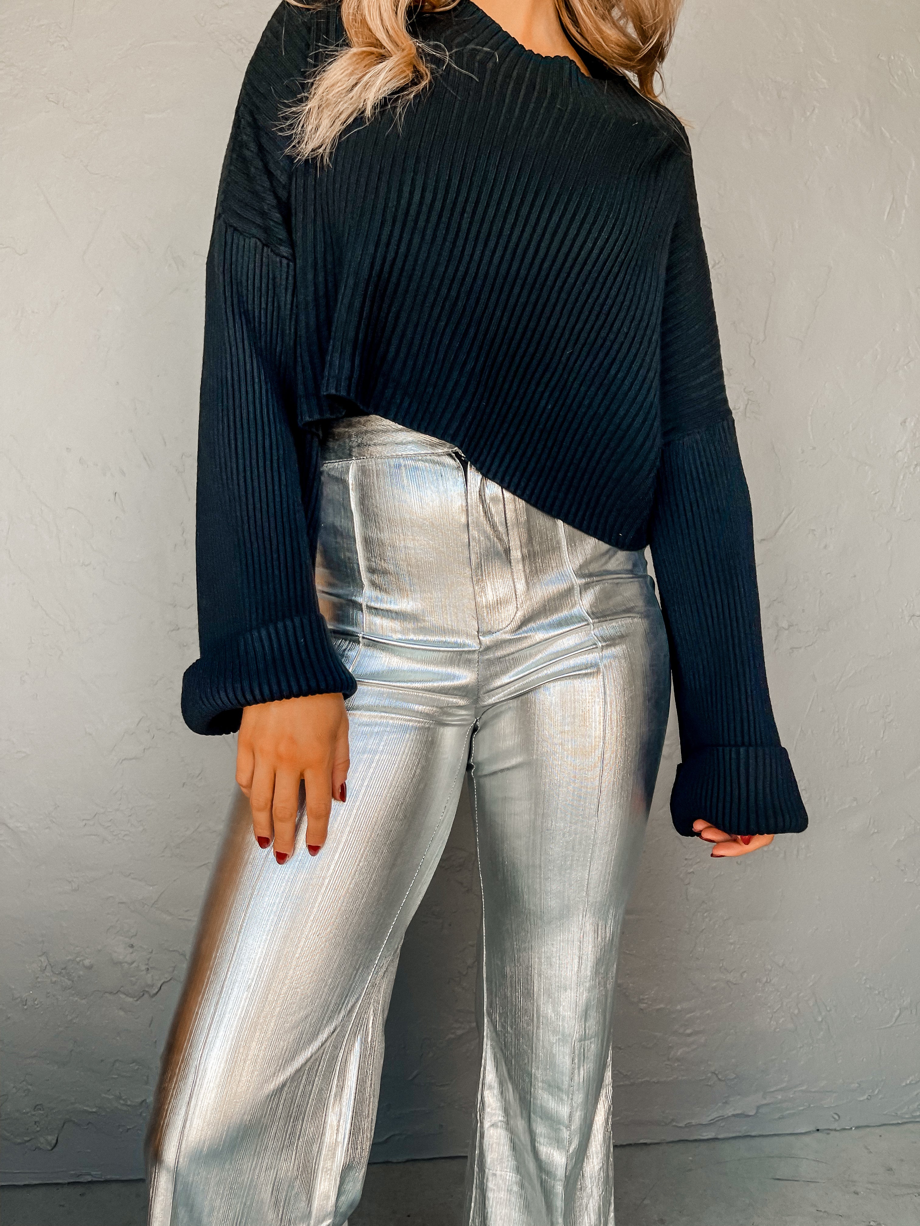 Timeless Ribbed Mock Neck Sweater-Black