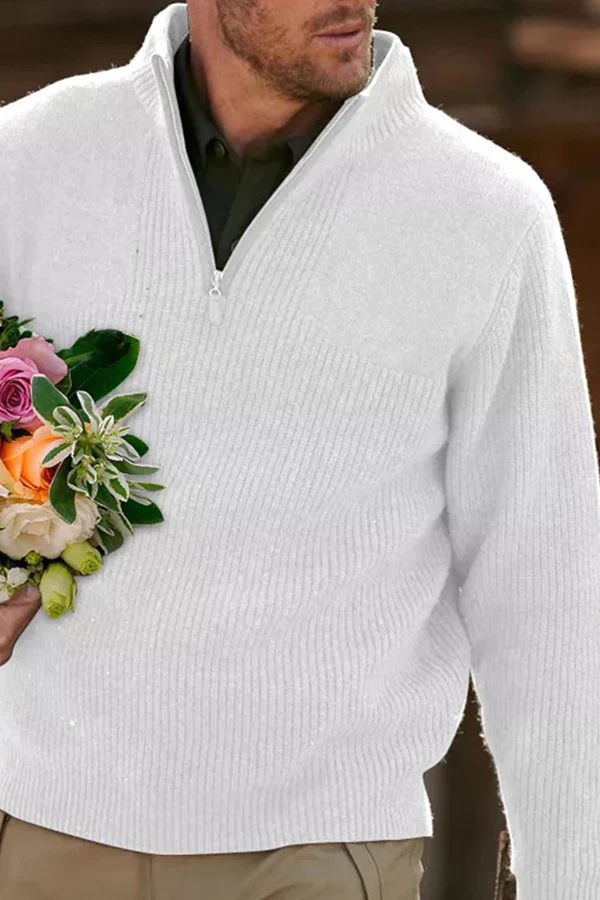 Men's V Neck Sweater Zip Long Sleeve