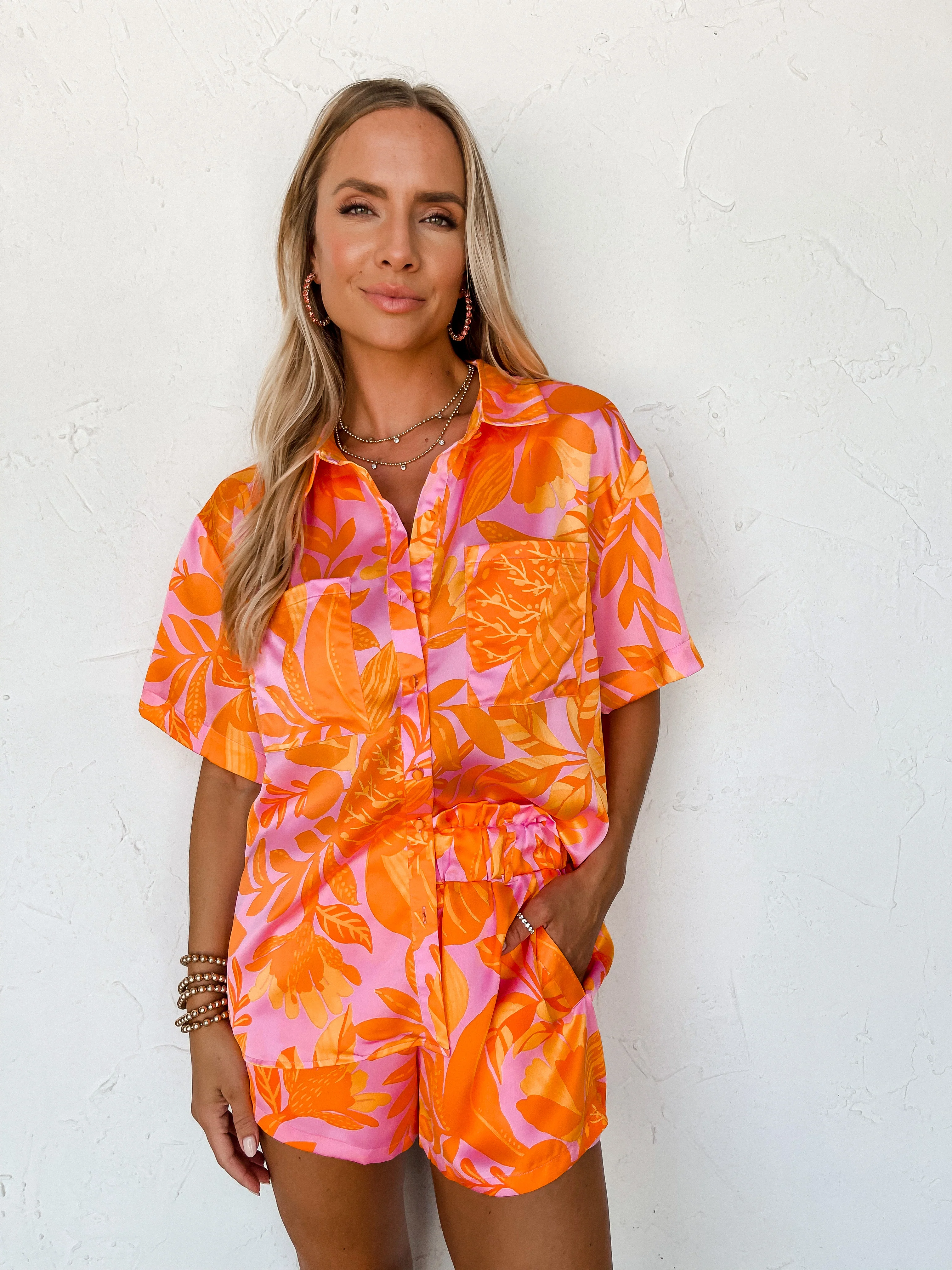 What A Wonder Floral Satin Paper Bag Shorts