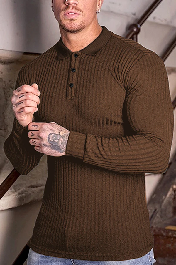 Men Ribbed Knit Polo Shirt