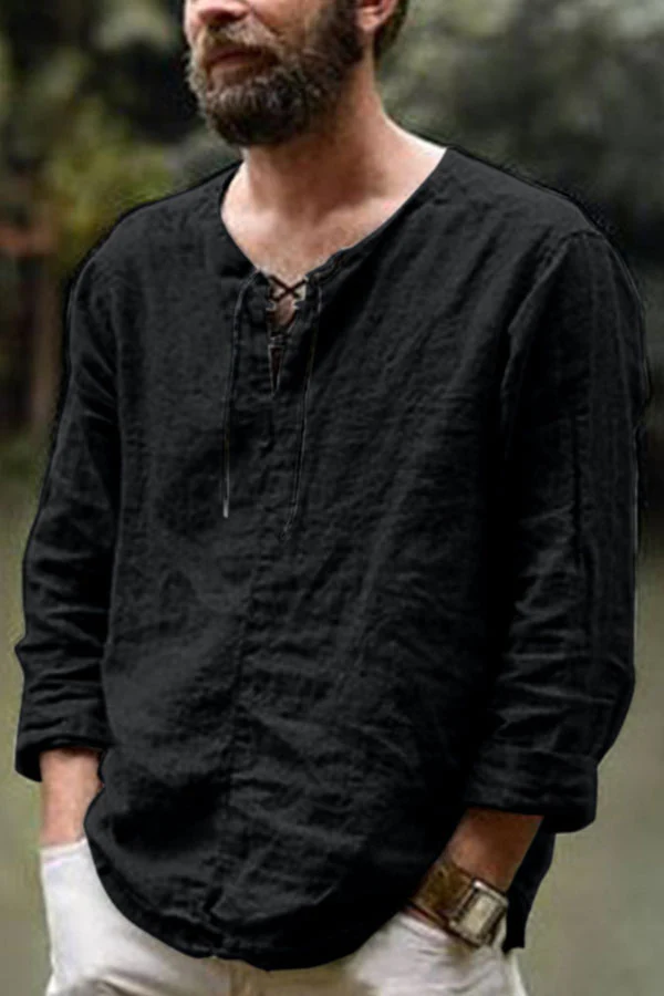 Solid color trendy men's cotton and linen tops