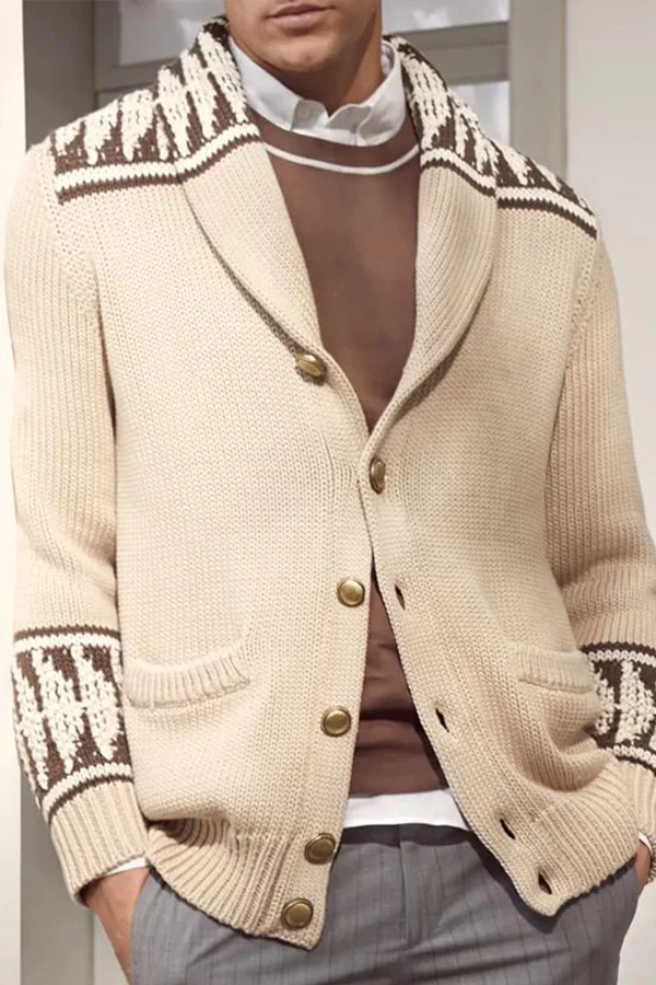 MEN'S VINTAGE LAPEL SINGLE BREASTED KNIT CARDIGAN