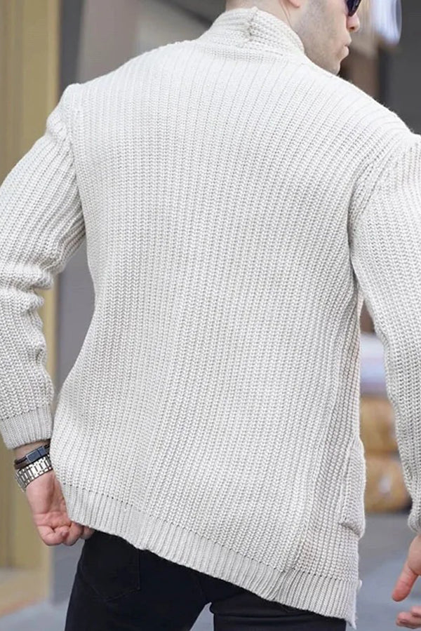 Long Sleeve Loose Solid Color Pocket Button Slim Men's Fall Winter New Sweater