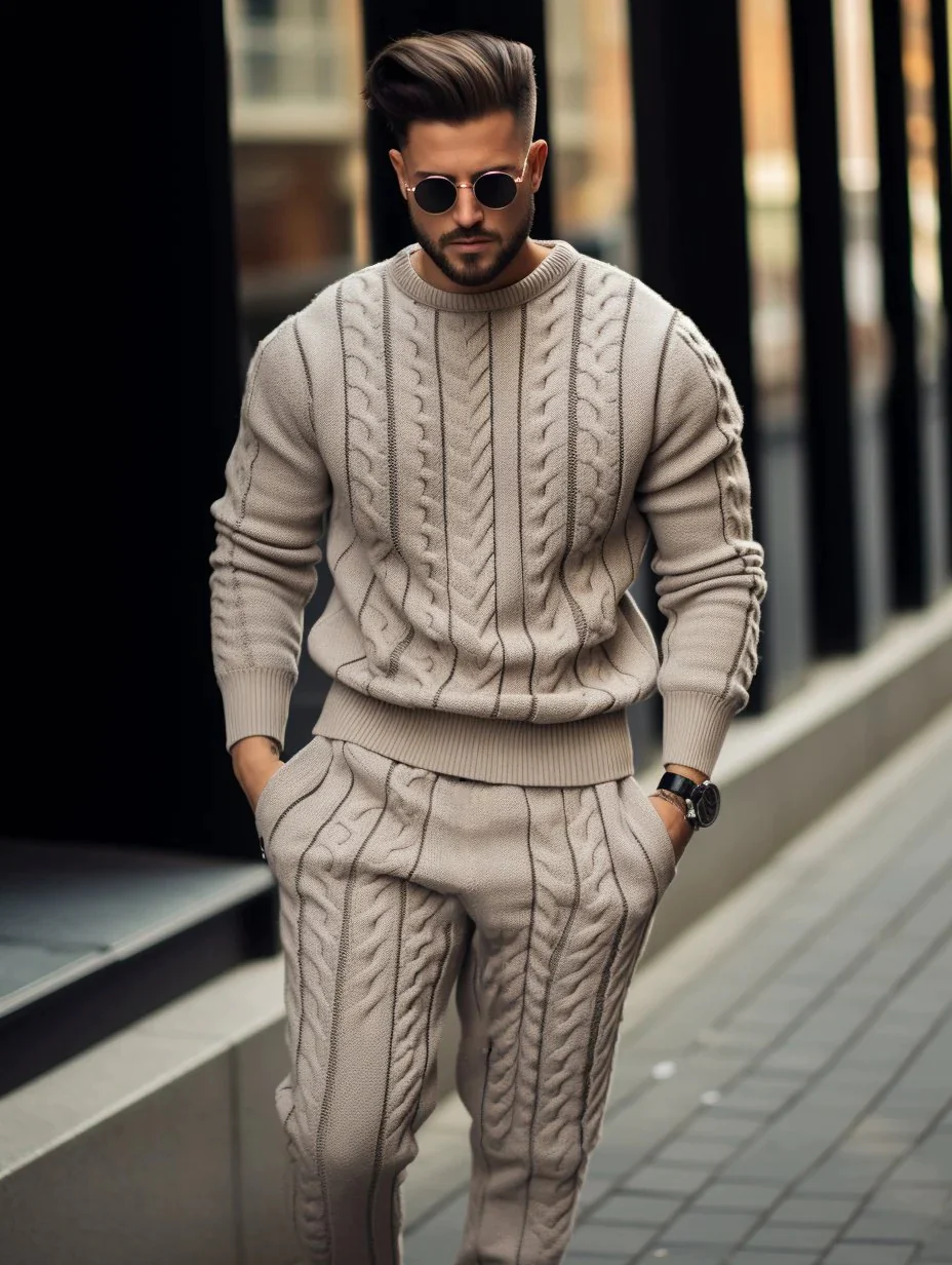 Winter Men's Khaki Tartan Thick Knitted