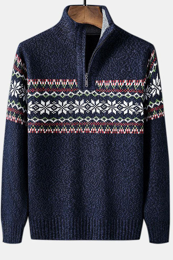 Christmas Geometric Print Half Zip Sweater