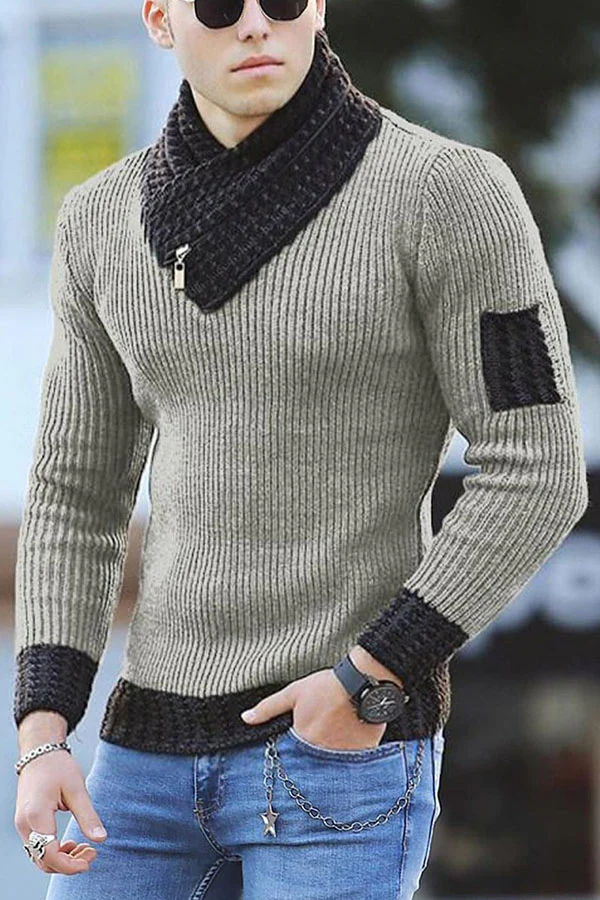Men's Scarf Sweater Knitting Joint Long-sleeved Sweater