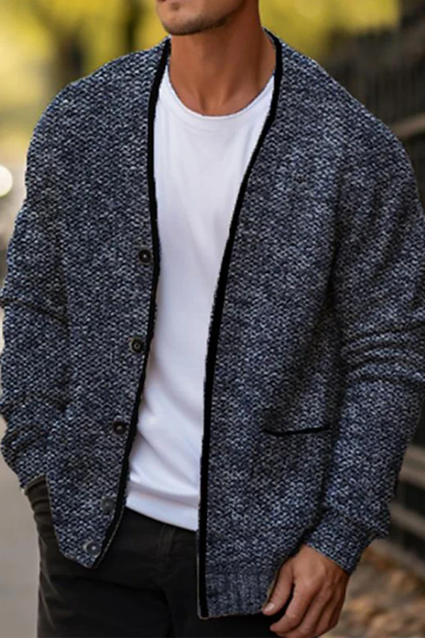 MEN'S COMFORTABLE AND CASUAL V-NECK SOLID COLOR KNITTED CARDIGAN