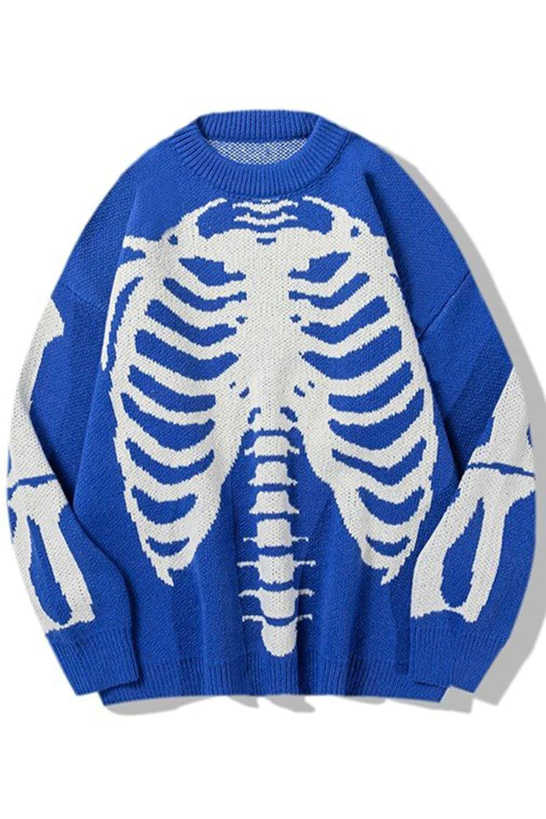 Men's Long Sleeve Skull Jacquard Sweater