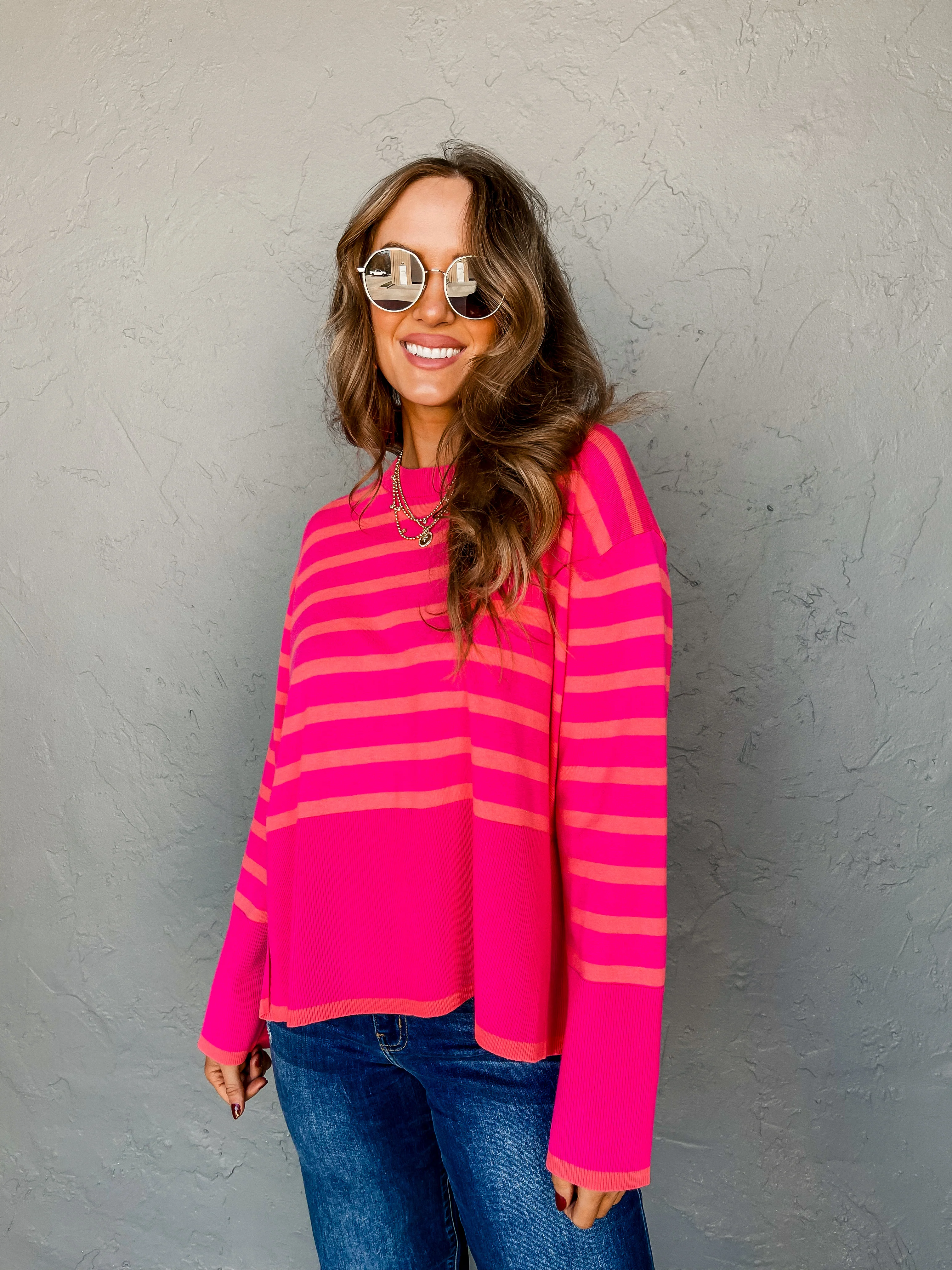 Stripe Along Crew Neck Sweater