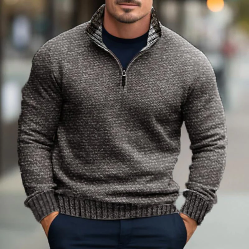 MEN'S COMFORTABLE AND WARM ZIPPERED HENLEY COLLAR SWEATER