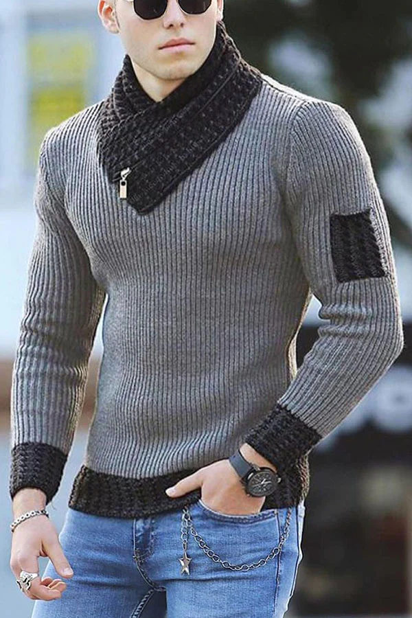 Men's Scarf Sweater Knitting Joint Long-sleeved Sweater