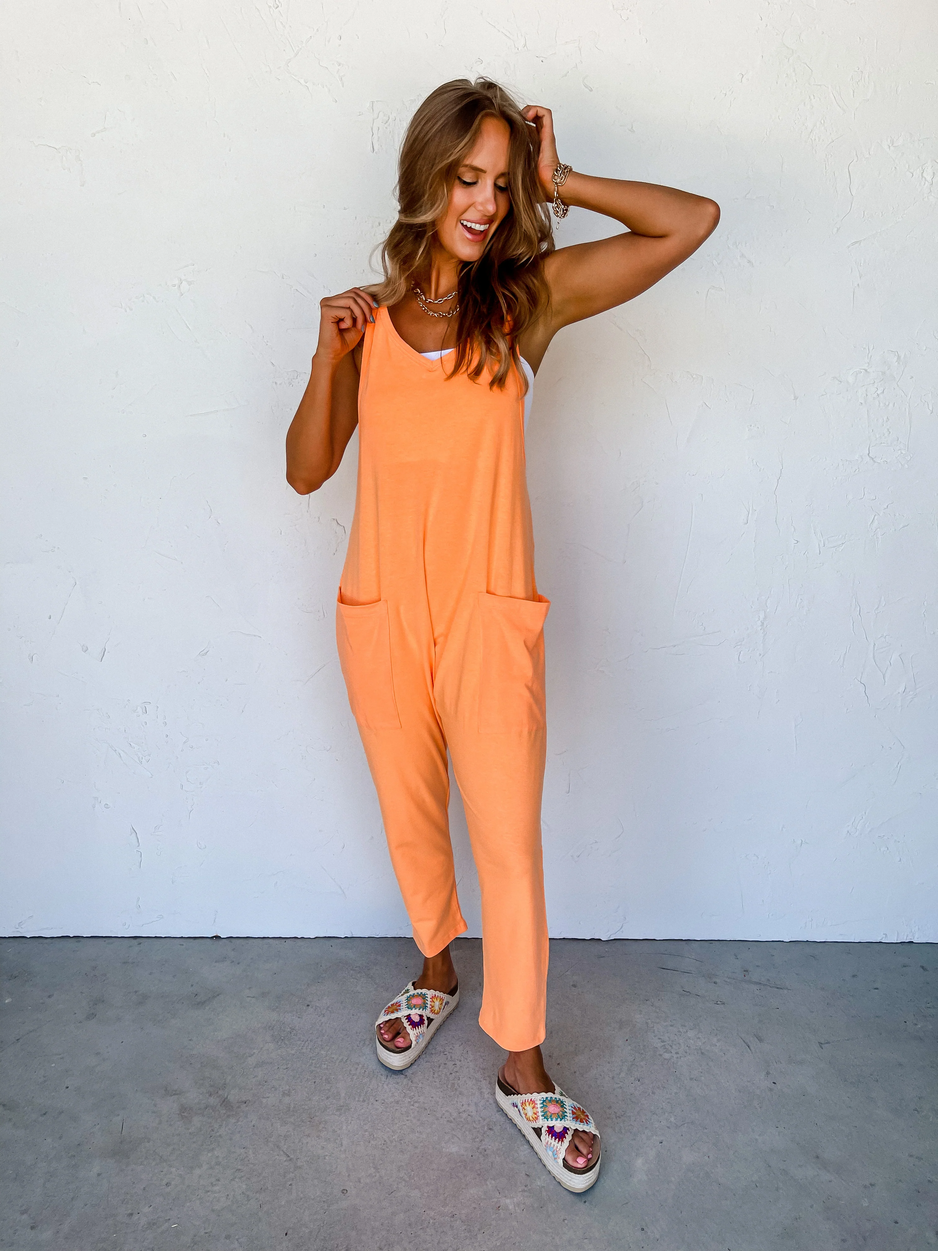 Crowd Pleaser Jersey Jumpsuit-Neon Orange