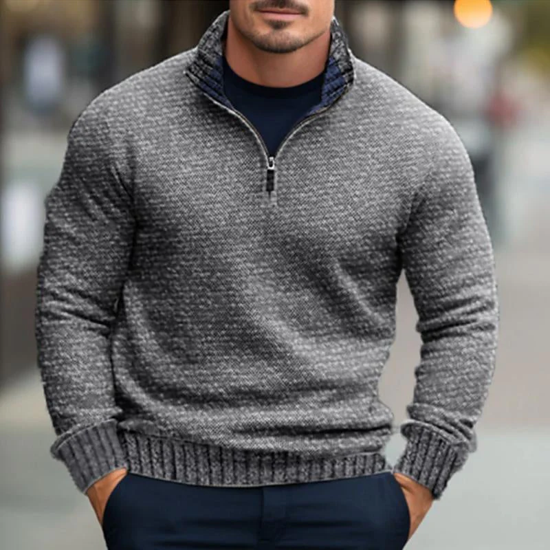 MEN'S COMFORTABLE AND WARM ZIPPERED HENLEY COLLAR SWEATER