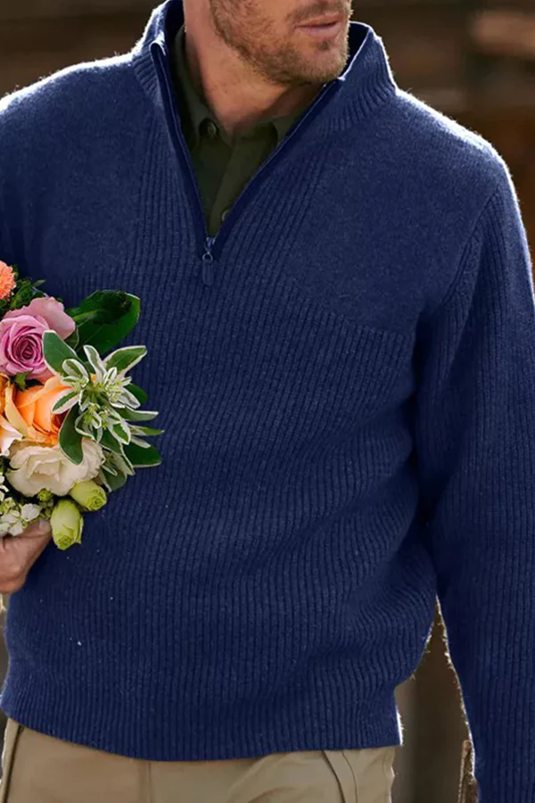 Men's V Neck Sweater Zip Long Sleeve