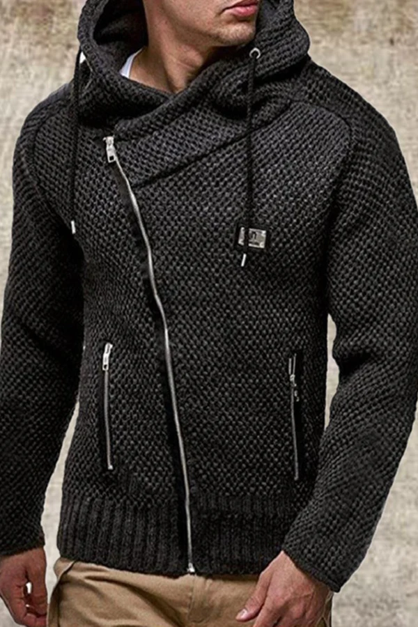 Men's Fashion Shock Strand Repair Jacket Long Sleeve Black Thick Sweater